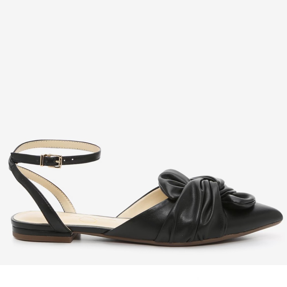 New Jessica Simpson Carmie Black Pointed Toe Bow Ankle Strap Flats Women’s 7.5M